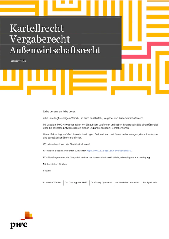 PwC Newsletter: Antitrust, public procurement and foreign trade law